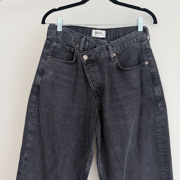 AGOLDE Criss Cross Jeans Womens 26 Black Washed Upsized Organic Cotton Straight - Picture 2 of 12
